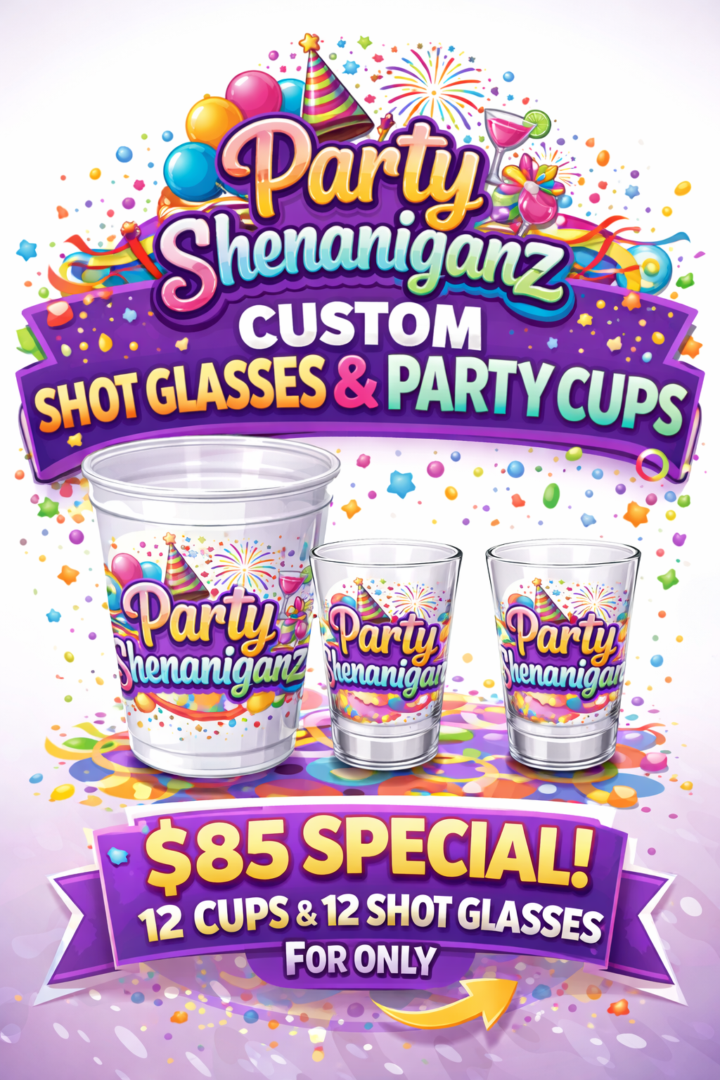 Custom Shot Glass & Cup Set.